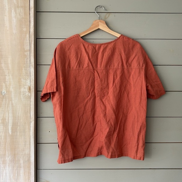 Rust Linen Boho Embroidered Blouse – Fits Like Medium - Picture 5 of 6